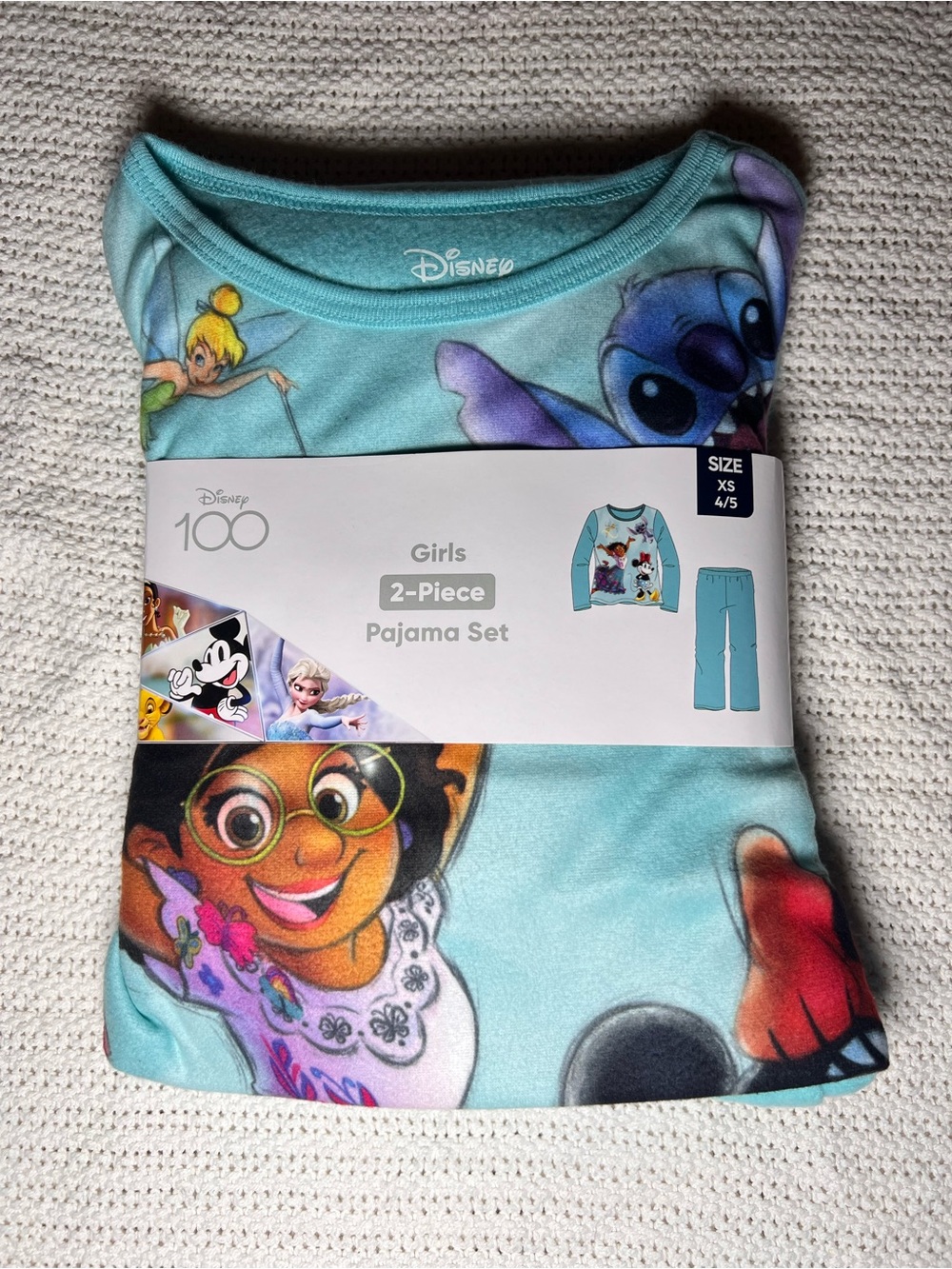 Disney Girls Light Blue 2-Piece Pajama Set with Character Print